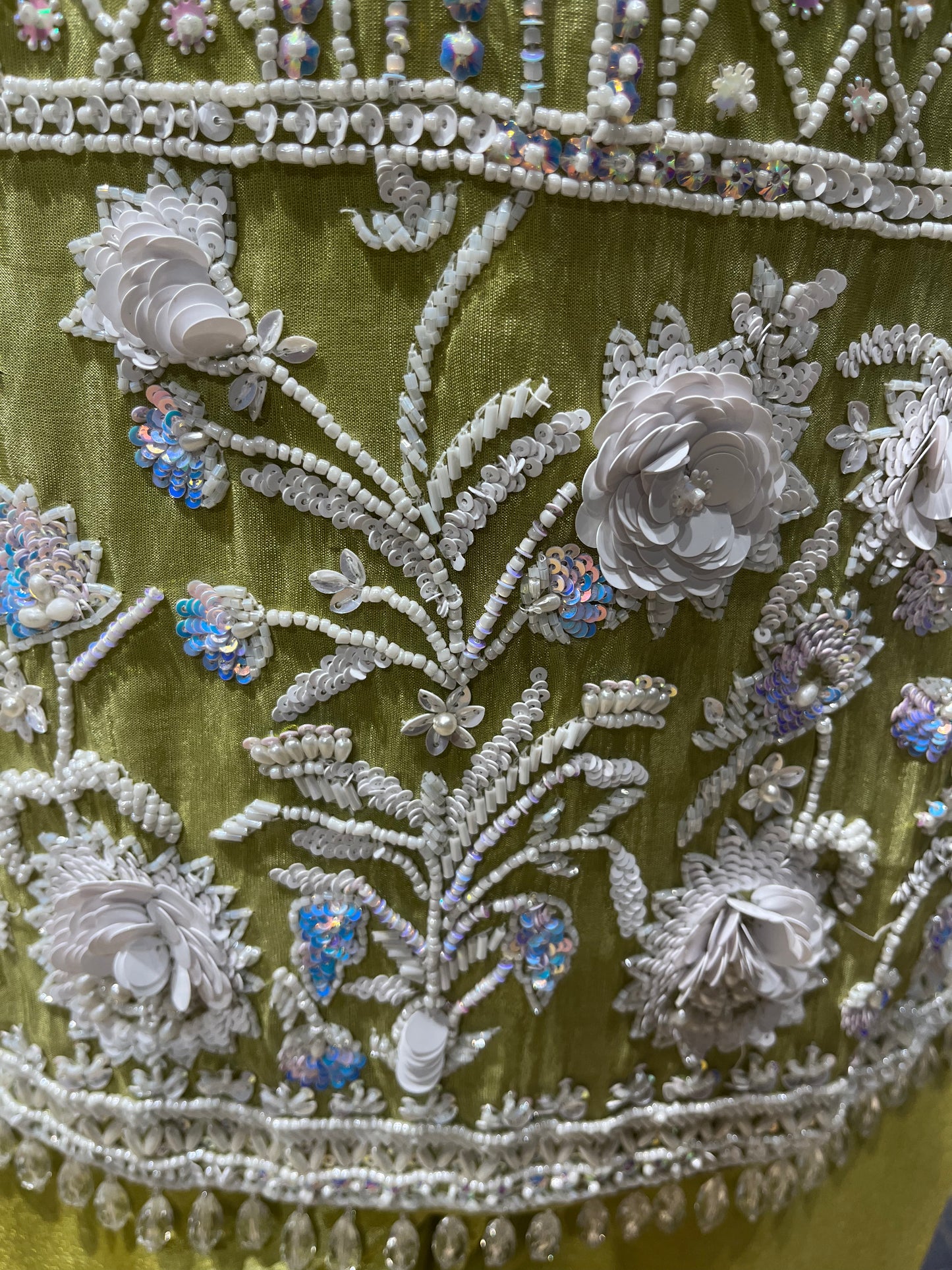 PISTA GREEN TISSUE PALAZZO SUIT WITH TRADITIONAL MIRROR WORK