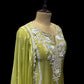 PISTA GREEN TISSUE PALAZZO SUIT WITH TRADITIONAL MIRROR WORK