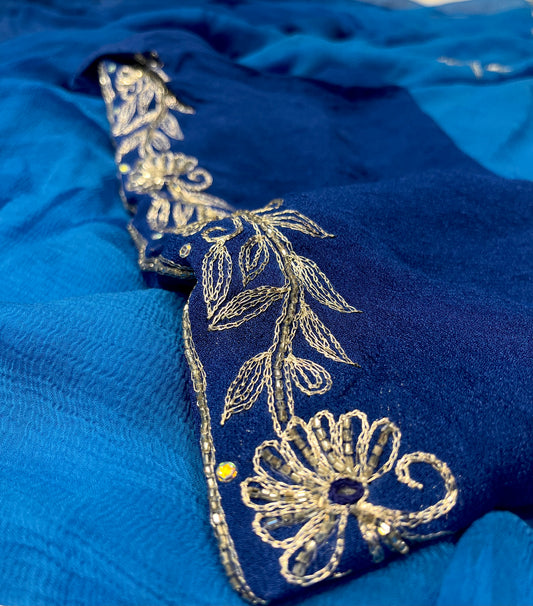 BLUE COLOUR  SHADED CHIFFON HAND EMBROIDERED SAREE EMBELLISHED WITH AARI & SEQUINS WORK ( DELIVERY IN 25 DAYS ) - Kothari Sons
