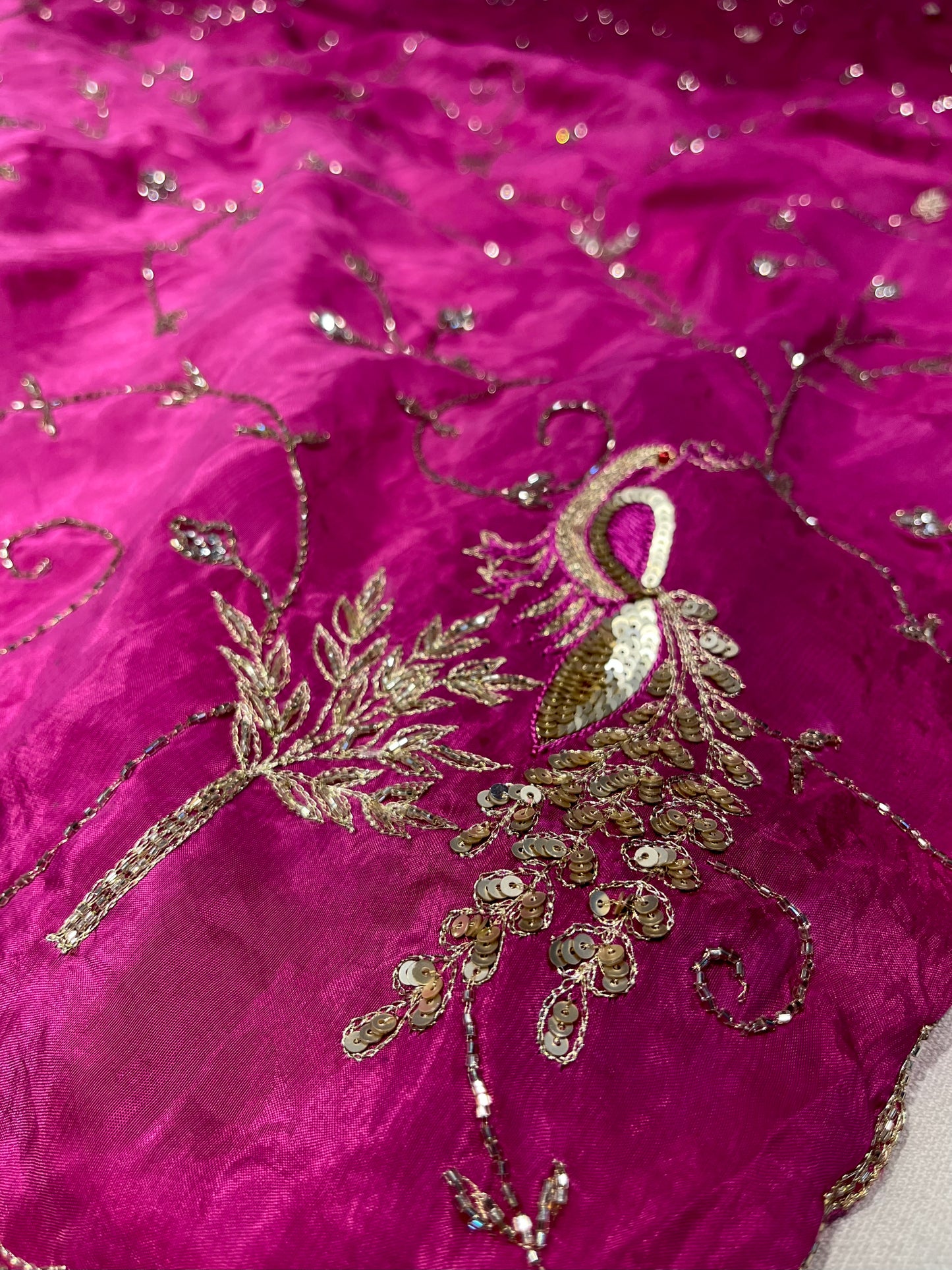 SHADED CREPE SILK EMBROIDERED SAREE EMBELLISHED WITH CUTDANA & AARI WORK - Kothari Sons