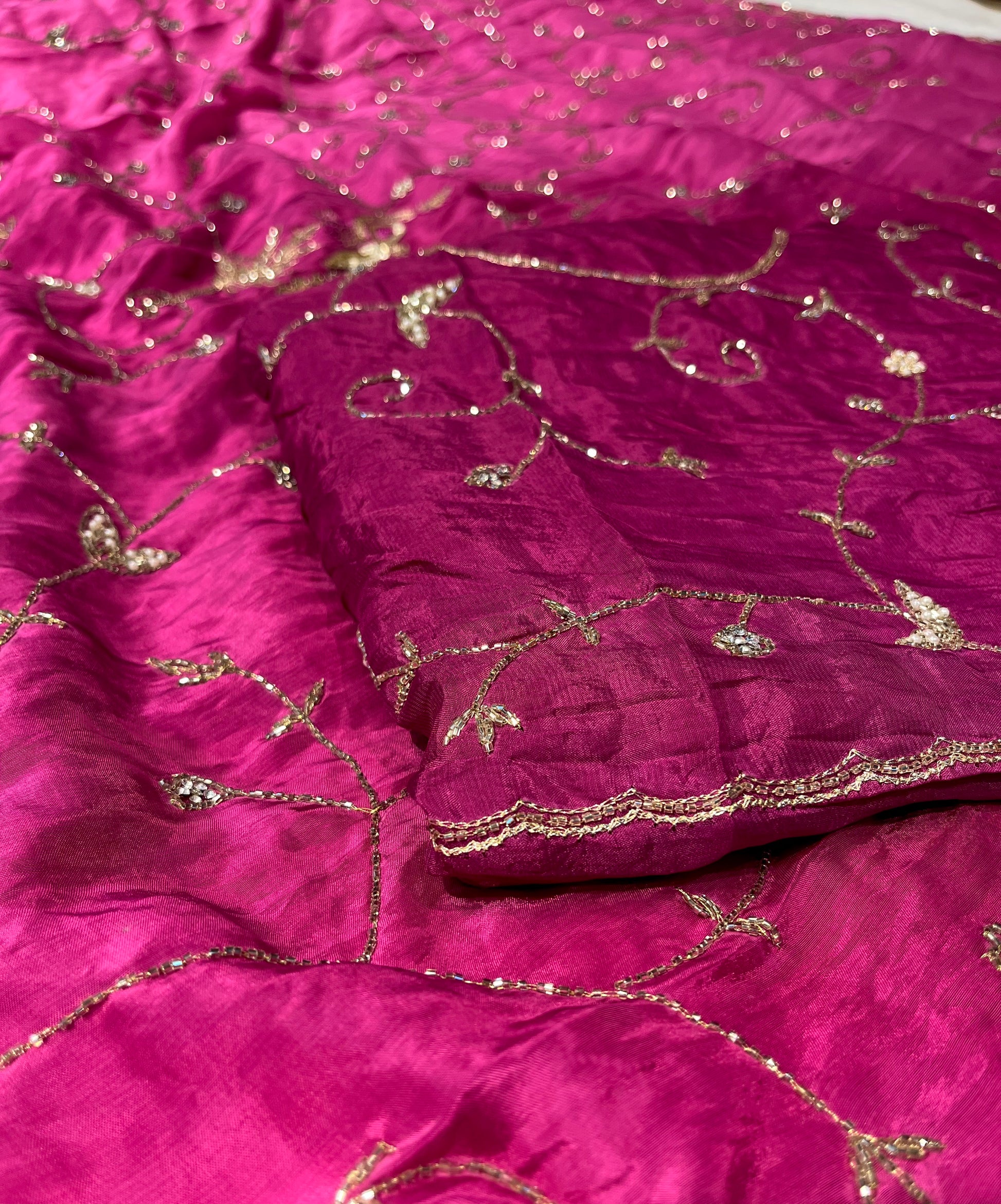 SHADED CREPE SILK EMBROIDERED SAREE EMBELLISHED WITH CUTDANA & AARI WORK - Kothari Sons