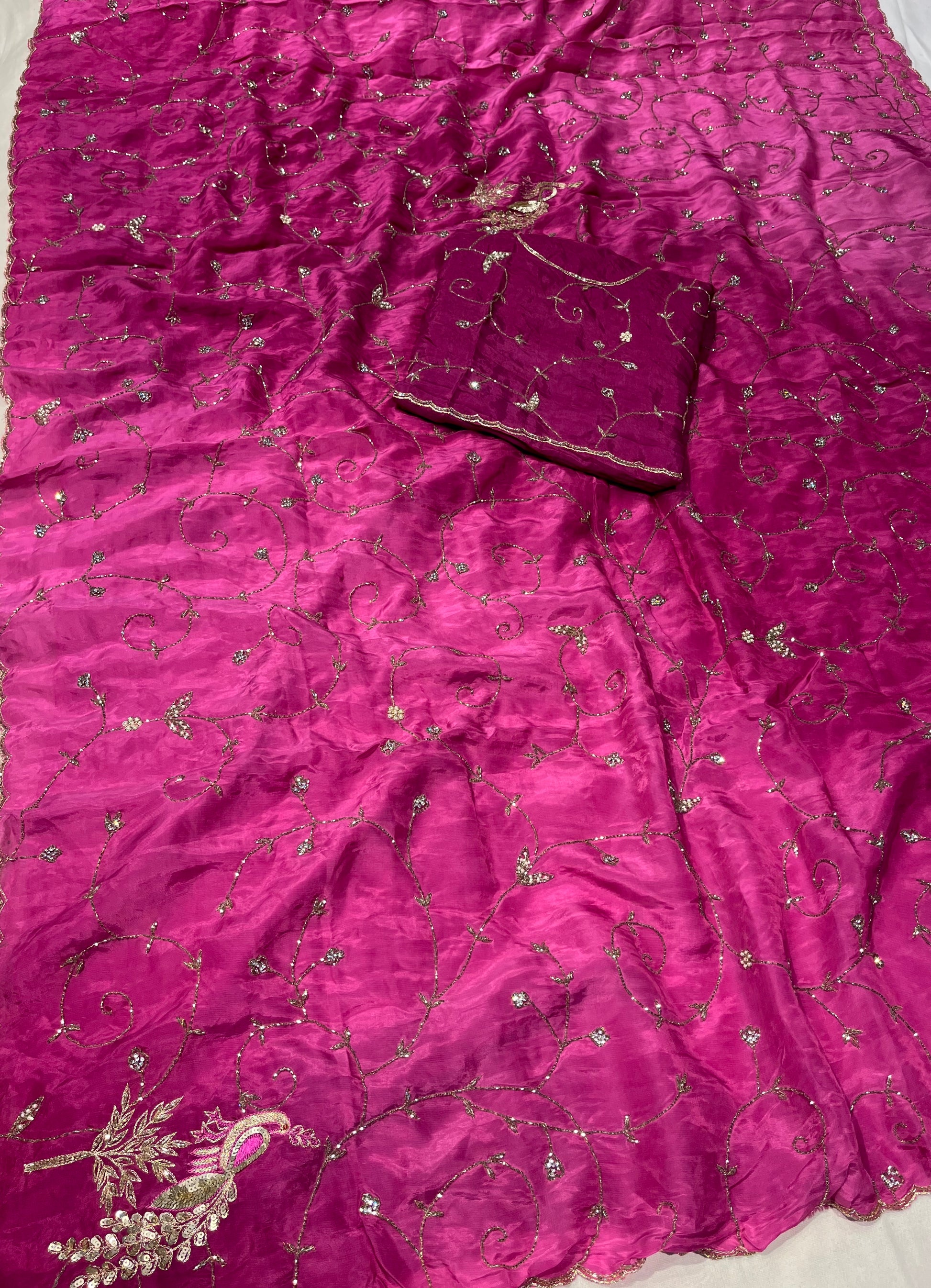 SHADED CREPE SILK EMBROIDERED SAREE EMBELLISHED WITH CUTDANA & AARI WORK - Kothari Sons