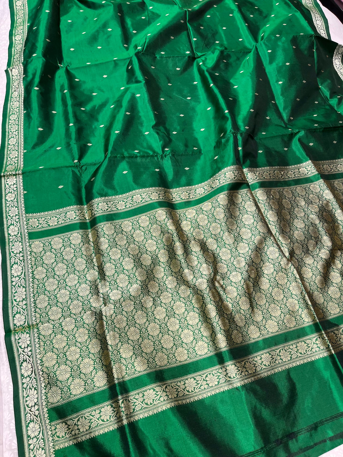 GREEN COLOUR PURE BANARASI TANCHOI SILK SAREE