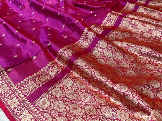 MAGENTA COLOUR PURE BANARASI TANCHOI SILK SAREE