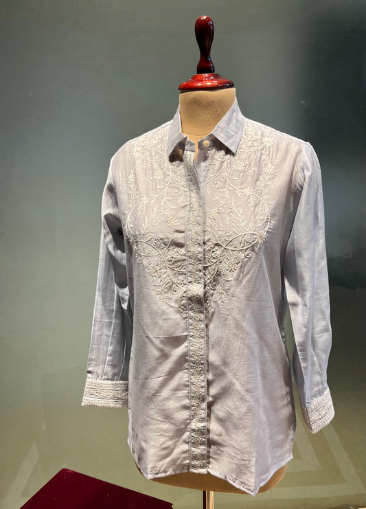 GREY COLOUR CHANDERI EMBROIDERED SHIRT