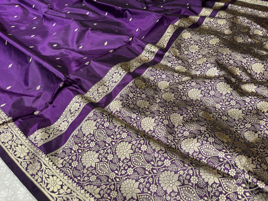 VIOLET COLOUR PURE BANARASI TANCHOI SILK SAREE