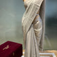 ( DELIVERY IN 25 DAYS ) SILVER COLOUR TISSUE NET HANDLOOM HAND EMBROIDERED SAREE EMBELLISHED WITH SEQUINS & BEADS WORK