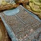 AQUA COLOUR CREPE SILK EMBROIDERED UNSTITCHED SUIT WITH CHINON SHADED DUPATTA EMBELLISHED WITH MIRROR WORK