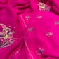 FUCHSIA PINK COLOUR PURE PLATINUM CHIFFON HAND EMBROIDERED SAREE WITH CREPE SILK BLOUSE EMBELLISHED WITH SEQUINS & RESHAM WORK