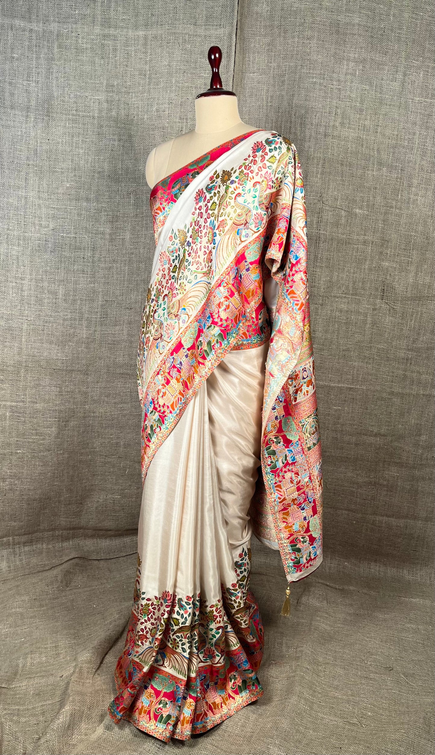 OFF WHITE COLOUR DOLA SILK PICHWAI SAREE