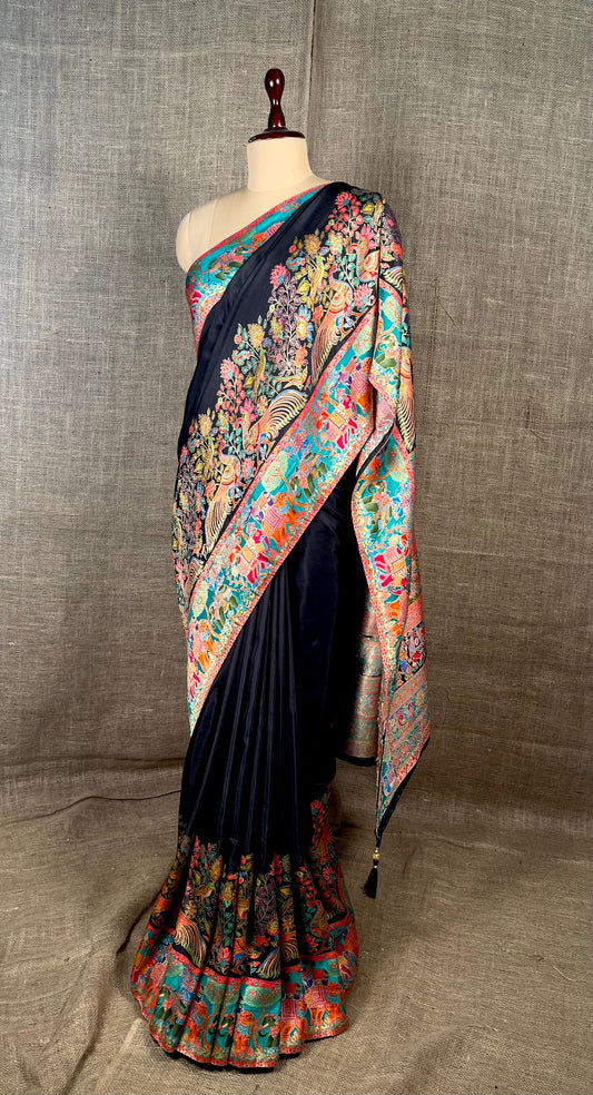 BLACK COLOUR DOLA SILK PICHWAI SAREE