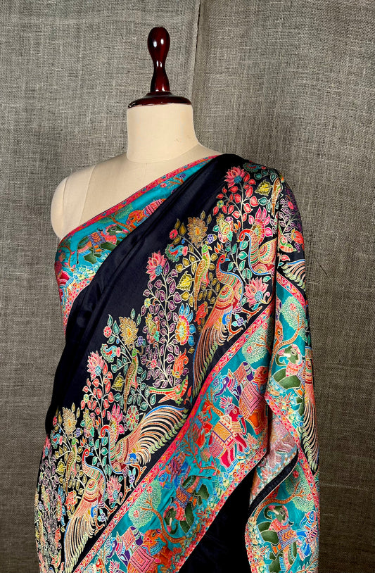 BLACK COLOUR DOLA SILK PICHWAI SAREE