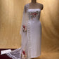 WHITE COLOUR SATIN SILK UNSTITCHED SUIT WITH ORGANZA DUPATTA EMBELLISHED WITH PARSI WORK