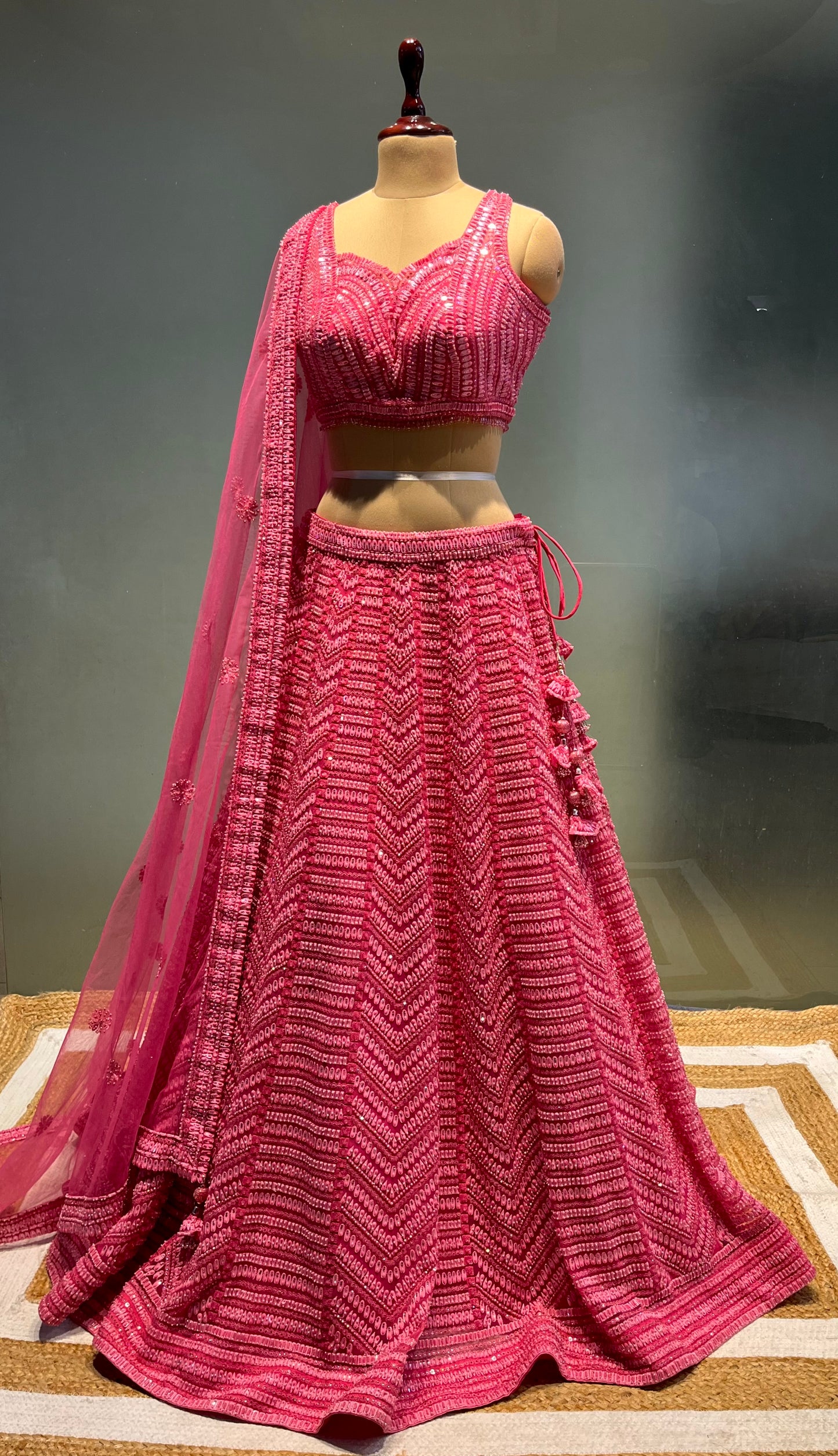 PINK COLOUR NET SEQUINS NET EMBROIDERED LEHENGA
