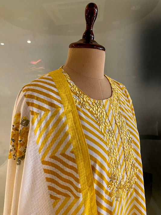 YELLOW COLOUR COTTON READYMADE SUIT