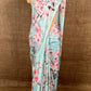 AQUA COLOUR CHINON FLORAL PRINTED SAREE