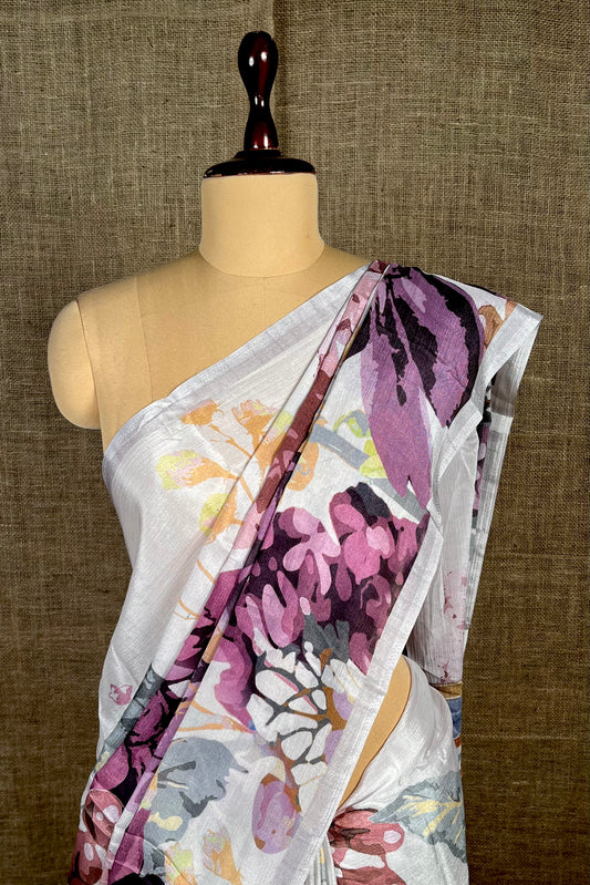 LAVENDER COLOUR CHINON FLORAL PRINTED SAREE