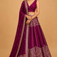 WINE COLOUR BANARASI SILK LEHENGA WITH DUPATTA & MONOTONE UNSTITCHED BLOUSE EMBELLISHED WITH ZARI WEAVES