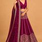 WINE COLOUR BANARASI SILK LEHENGA WITH DUPATTA & MONOTONE UNSTITCHED BLOUSE EMBELLISHED WITH ZARI WEAVES