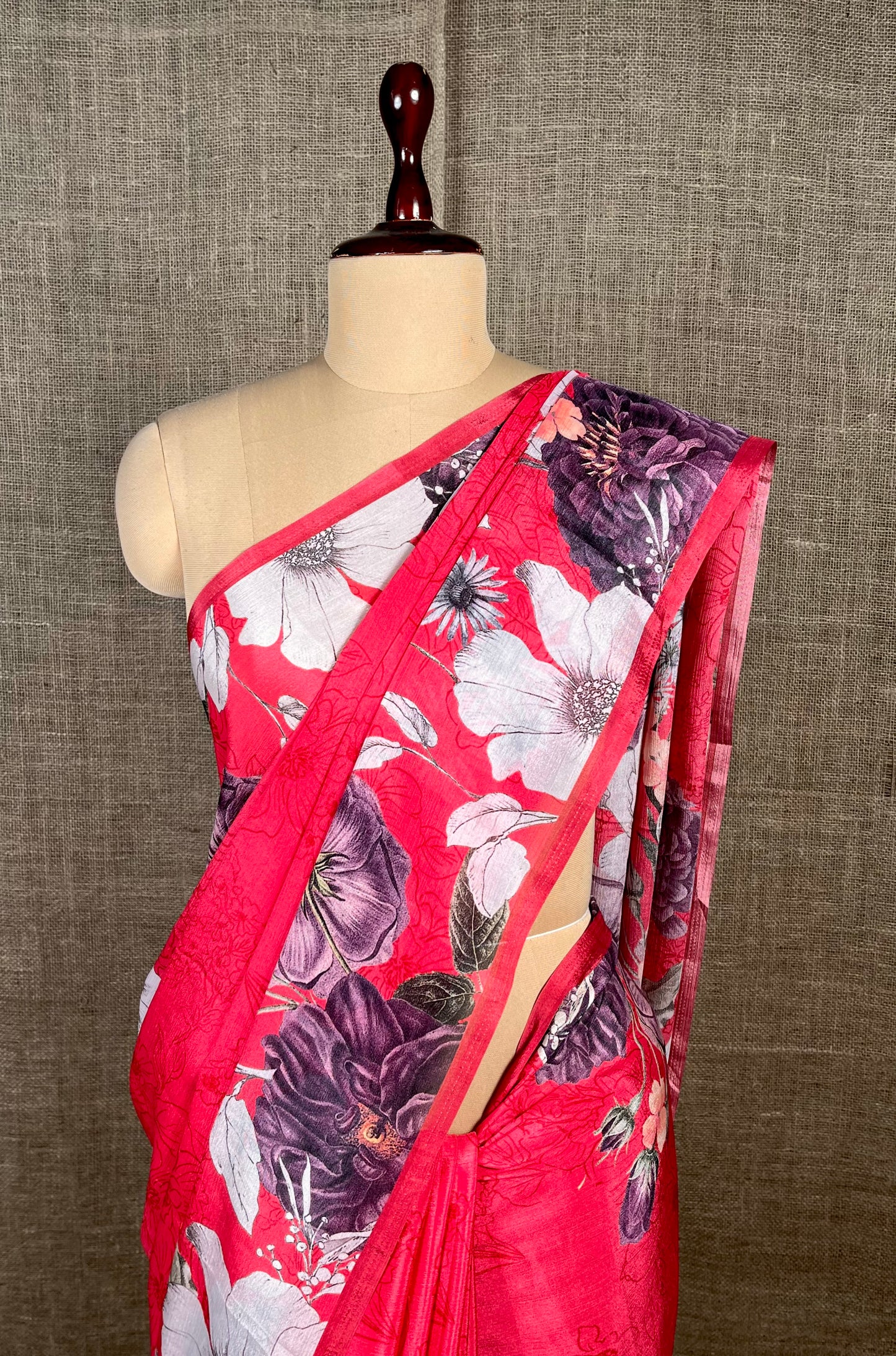 PINK COLOUR CHINON FLORAL PRINTED SAREE