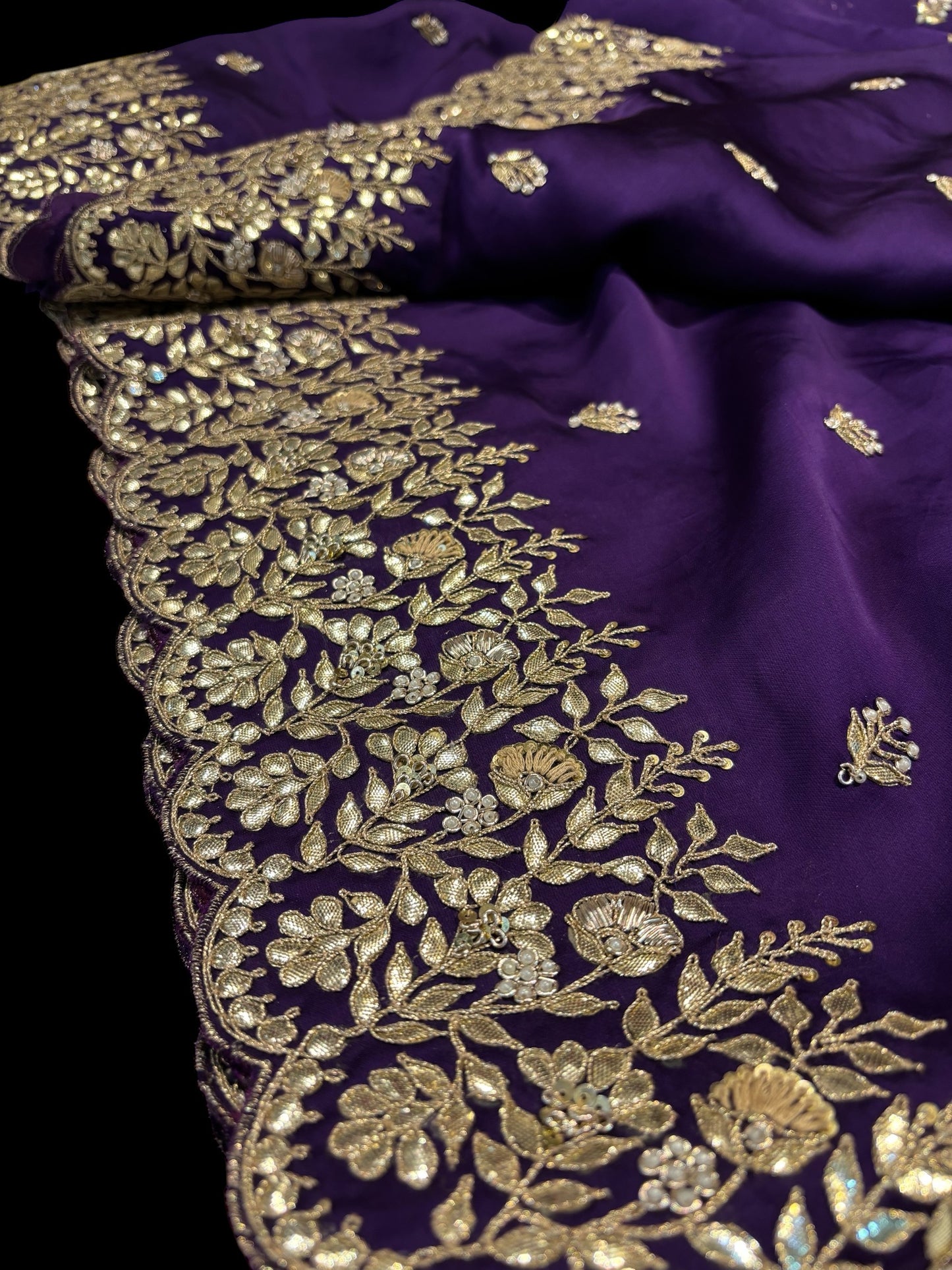 GOTA PATTI SAREE IN PURPLE COLOUR SATIN FABRIC