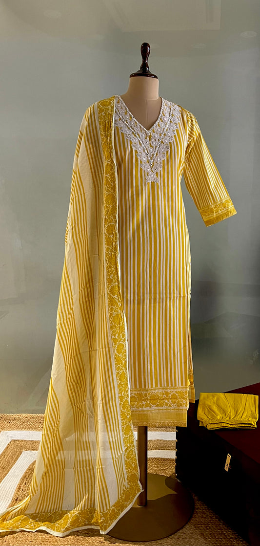YELLOW COLOUR COTTON READYMADE SUIT