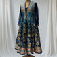 PEACOCK BLUE ANARKALI PATTERN, SILK SUIT WITH FINE INTRICATED, FLORAL EMBROIDERY GOTA PAATI WORK