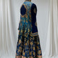 PEACOCK BLUE ANARKALI PATTERN, SILK SUIT WITH FINE INTRICATED, FLORAL EMBROIDERY GOTA PAATI WORK