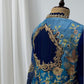 PEACOCK BLUE ANARKALI PATTERN, SILK SUIT WITH FINE INTRICATED, FLORAL EMBROIDERY GOTA PAATI WORK