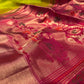 PARROT GREEN COLOUR PURE ORGANZA DHARMAVARAM SAREE EMBELLISHED WITH ZARI BORDER