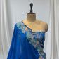 BLUE MUSLIN SILK LEHENGA UNSTITCHED CROPPED WITH SEQUINS EMBROIDERY