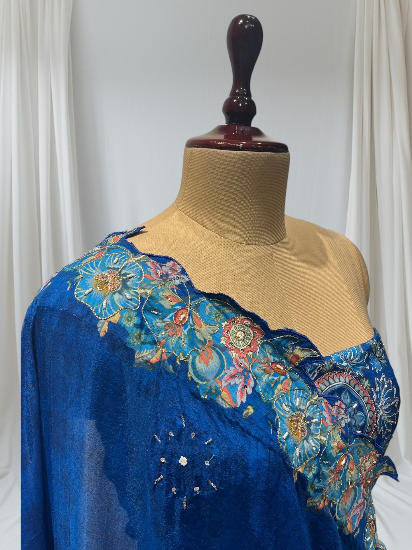 BLUE MUSLIN SILK LEHENGA UNSTITCHED CROPPED WITH SEQUINS EMBROIDERY