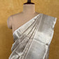 SILVER COLOUR PURE KANJIVARAM SAREE EMBELLISHED WITH ZARI WEAVES