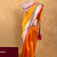 ORANGE COLOUR PURE SILK SAREE WITH CONTRAST BORDER EMBELLISHED WITH ZARI WEAVES