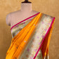 ORANGE COLOUR PURE SILK SAREE WITH CONTRAST BORDER EMBELLISHED WITH ZARI WEAVES