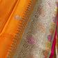 ORANGE COLOUR PURE SILK SAREE WITH CONTRAST BORDER EMBELLISHED WITH ZARI WEAVES