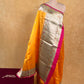 ORANGE COLOUR PURE SILK SAREE WITH CONTRAST BORDER EMBELLISHED WITH ZARI WEAVES