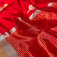 RED COLOUR CHANDERI SILK HANDLOOM SAREE EMBELLISHED WITH ZARI WEAVES