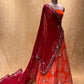 ( DELIVERY IN 25 DAYS ) ORANGE COLOUR PURE GEORGETTE OJARIYA BANDHEJ LEHENGA EMBELLISHED WITH GOTA PATTI & PEARL WORK