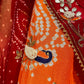 ( DELIVERY IN 25 DAYS ) ORANGE COLOUR PURE GEORGETTE OJARIYA BANDHEJ LEHENGA EMBELLISHED WITH GOTA PATTI & PEARL WORK