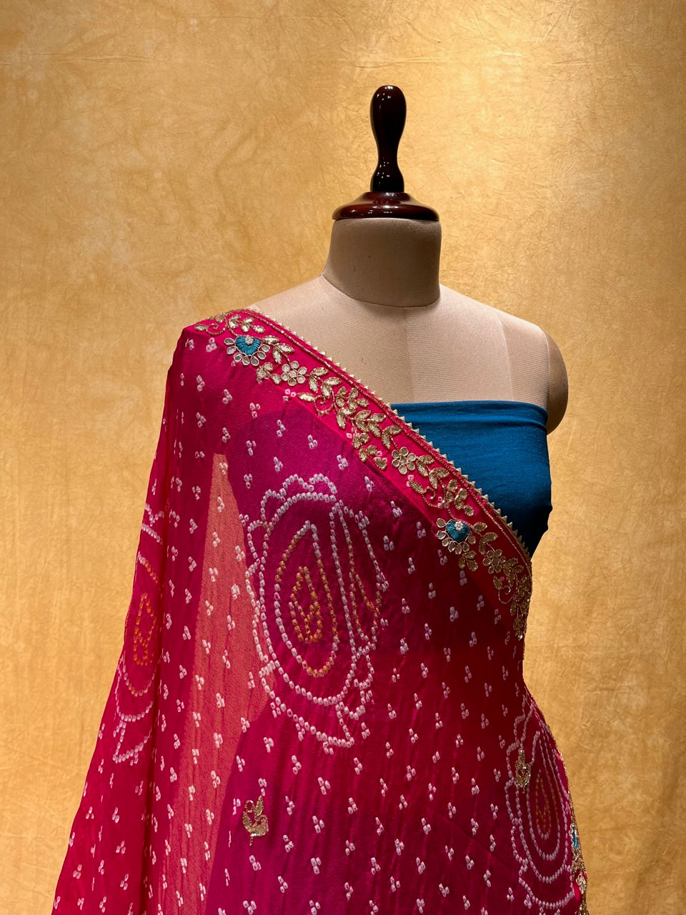 Pink Pure Georgette Bandhani Gotta Patti Saree – Khinkhwab