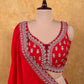 RED COLOUR CHINON EMBROIDERED LEHENGA WITH READYMADE EMBROIDERED BLOUSE EMBROIDERED WITH ZARI & CUTDANA WORK