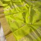 PARROT GREEN COLOUR CHANDERI COTTON SAREE EMBELLISHED WITH ZARI WEAVES