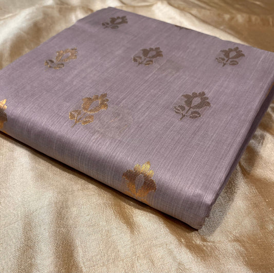 LAVENDER COLOUR CHANDERI COTTON SAREE EMBELLISHED WITH ZARI WEAVES