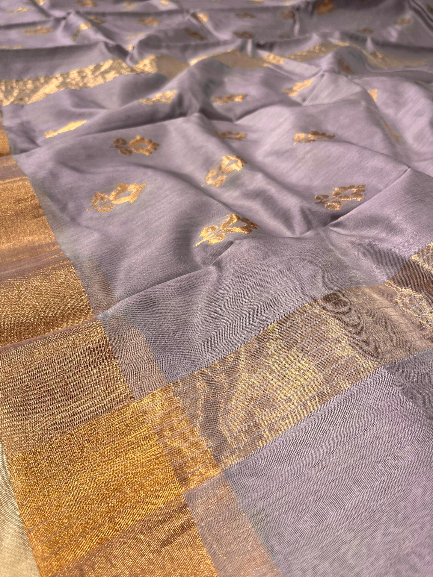 LAVENDER COLOUR CHANDERI COTTON SAREE EMBELLISHED WITH ZARI WEAVES