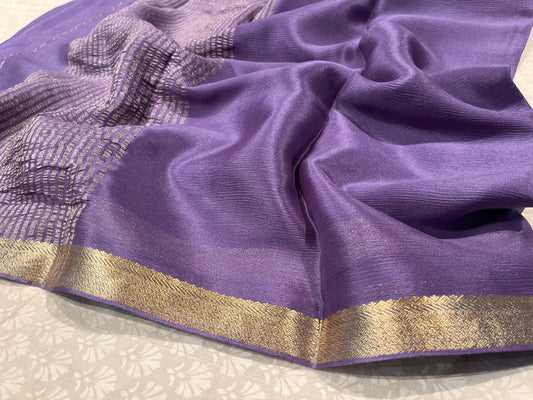 PURPLE COLOUR PURE CHIFFON SAREE WITH ZARI BORDER (PURPLE CHIFFON SAREE )