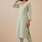 AQUA COLOUR BANARASI ART SILK UNSTITCHED CO-ORD SET EMBELLISHED WITH ZARI WOVEN BUTTI