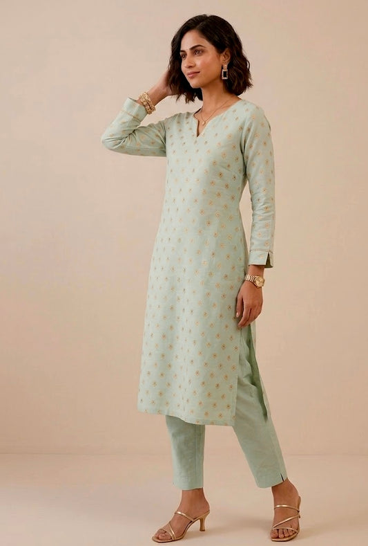 AQUA COLOUR BANARASI ART SILK UNSTITCHED CO-ORD SET EMBELLISHED WITH ZARI WOVEN BUTTI