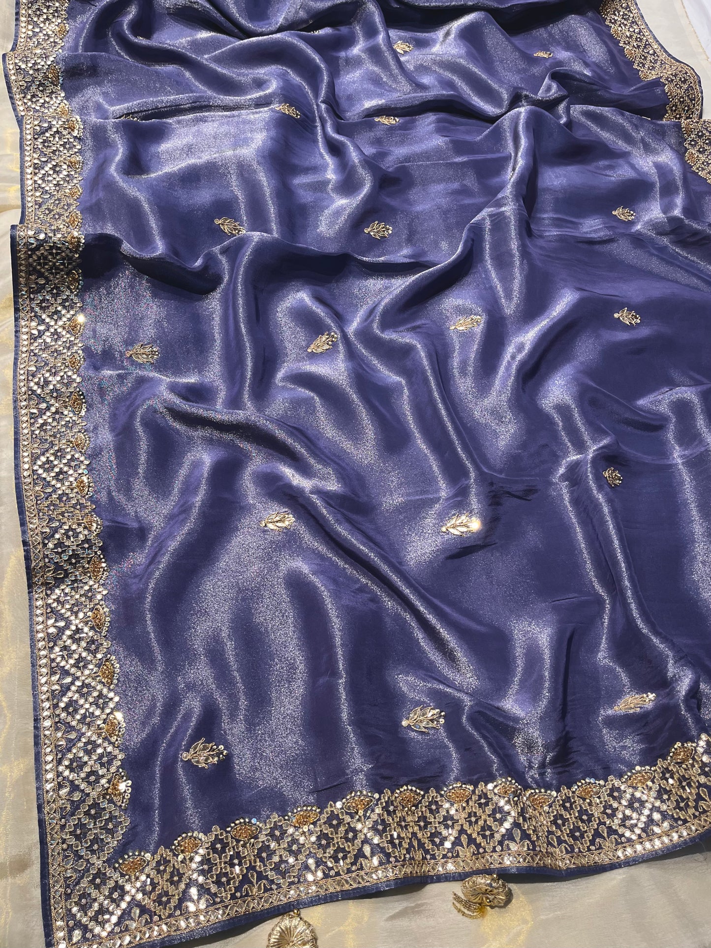 PURPLE TISSUE SAREE WITH GOTA PATTI EMBROIDERY