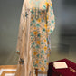 IVORY COLOUR LINEN UNSTITCHED SUIT EMBELLISHED WITH RESHAM & MIRROR FOIL WORK